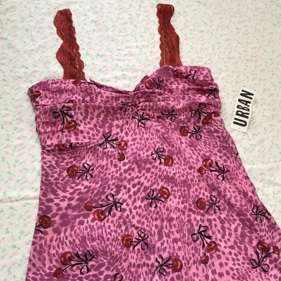 NWT Out From Under Mon Amor Lace Strap Mesh Slip Dress L Blush Pink Red Cherry - Picture 3 of 13